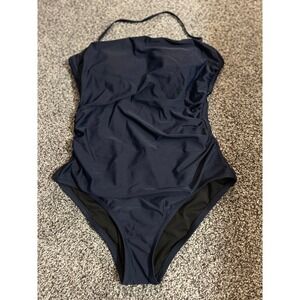 F26 J Crew Navy Ruched Halter One Piece Swimsuit‎ Women's Size Medium